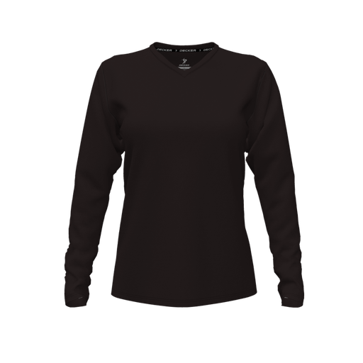 [CUS-DFW-TEES-CMF-VNK-LSL-BLK-FYXS-LOGO2] Decker Comfort T-Shirt (Female Youth XS, Black, V Neck, Logo 2, Long Sleeve)