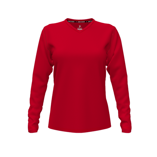 [FTLVPTRD-FYXS-LOGO1] Decker Performance T-Shirt (Female Youth XS, Red, V Neck, Logo 1, Long Sleeve)