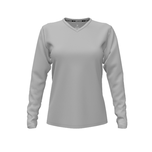 [CUS-DFW-TEES-PER-VNK-LSL-GRY-FYXS-LOGO1] Decker Performance T-Shirt (Female Youth XS, Gray, V Neck, Logo 1, Long Sleeve)