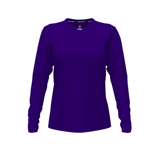 [CUS-DFW-TEES-PER-VNK-LSL-PUR-FYXS-LOGO1] Decker Performance T-Shirt (Female Youth XS, Purple, V Neck, Logo 1, Long Sleeve)