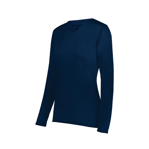 [222824.065.S-LOGO3] Ladies LS Smooth Sport Shirt (Female Adult S, Navy, Logo 3)